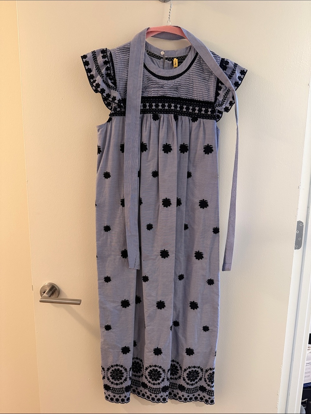Zara Belted Embroidered Maxi Dress with Navy Floral Accents Size XS